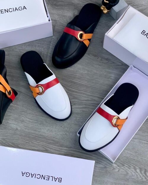 Balenciaga Cosy Leather Mules with Strap Detail | Beeval