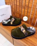 Toga Archives Studded Suede Mules with Camo Strap | Beeval