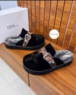 Toga Archives Studded Suede Mules with Camo Strap | Beeval