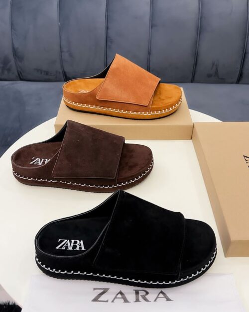 Zara Style Brown Suede Slides
