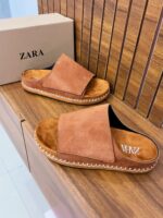 Zara Style Brown Suede Slides | Light Brown