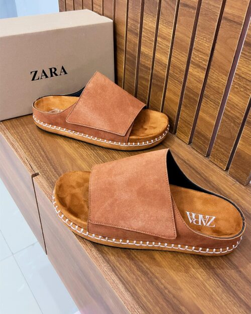 Zara Style Brown Suede Slides | Light Brown