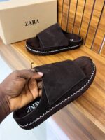 Zara Style Brown Suede Slides | Dark brown