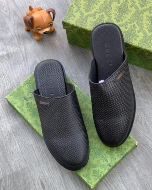 Men's Woven Black Textured Slip-On Mules