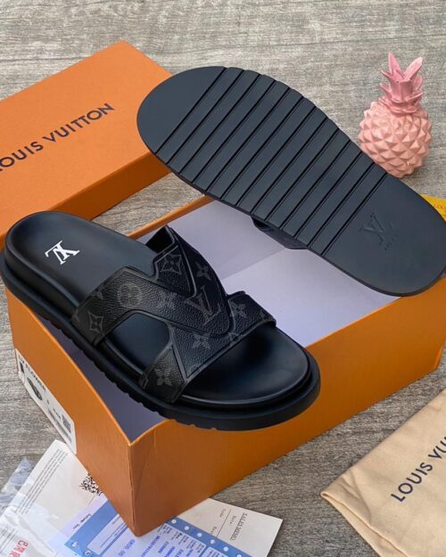 Louis Vuitton LV Palace Slipper in Black Damier Grained Leather