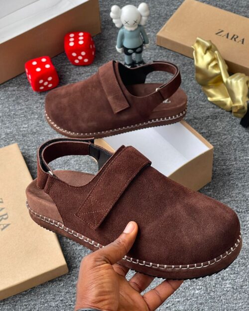 Zara Dark Brown Suede Platform Clogs