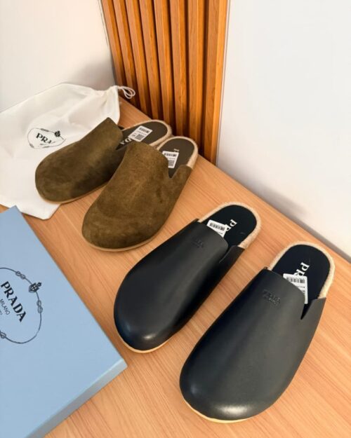 Prada Leather Mules with Raffia-Trim Sole