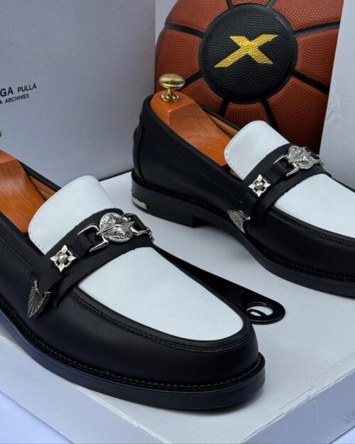 Toga Virilis Two-Tone Leather Loafers with Signature Plaque