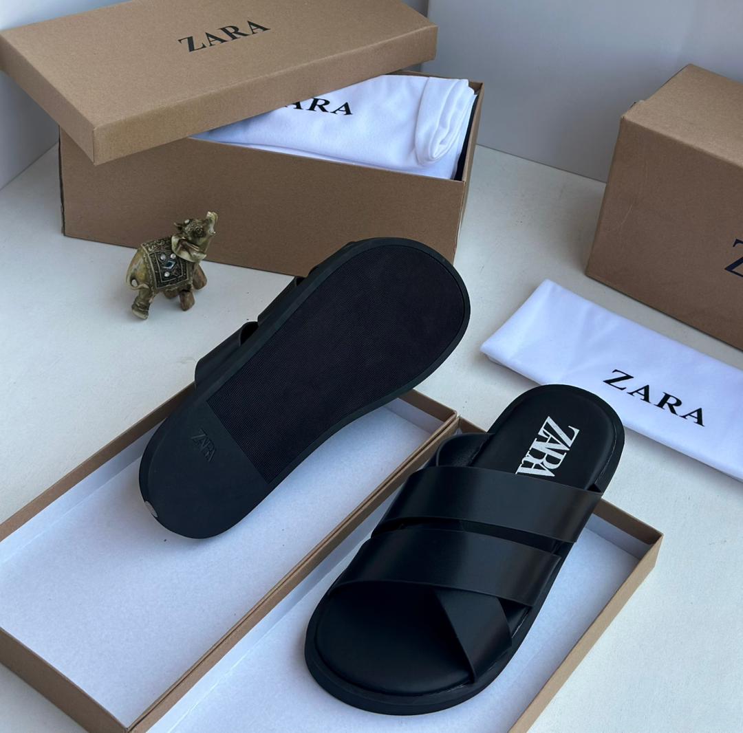 Zara Black Flat Crossed-Strap Slide Sandals Zara Black Flat Crossed-Strap Slide Sandals