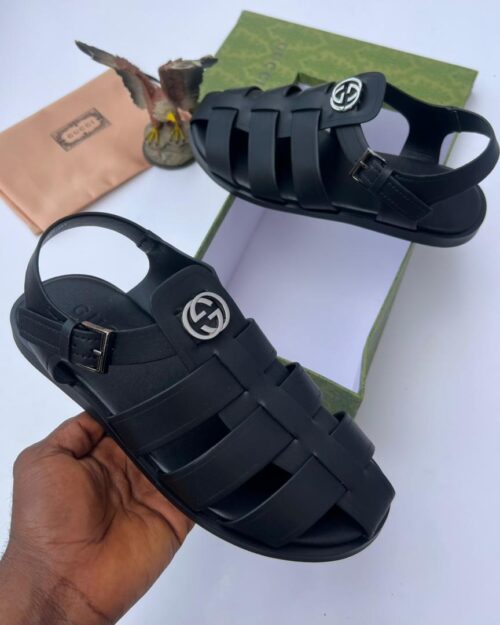 Gucci Men’s Interlocking G Leather Buckle Sandals