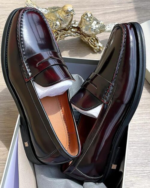 Barker Caruso Men’s Burgundy Hi-Shine Leather Penny Loafers