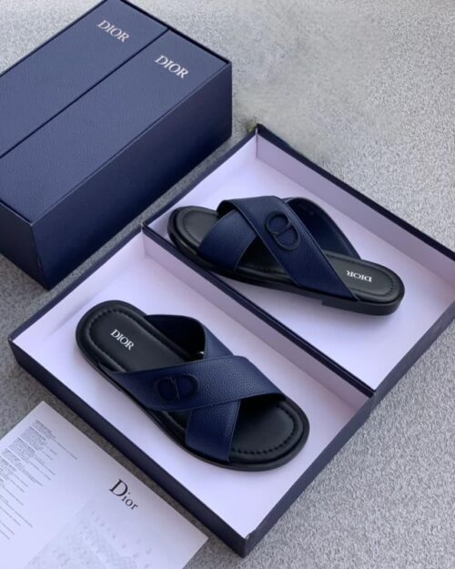Dior Men’s Leather Slippers with Dior Diamond Motif