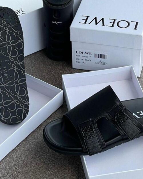 Loewe Anagram Grained Leather Slides – Premium Men's Designer Footwear | Beeval