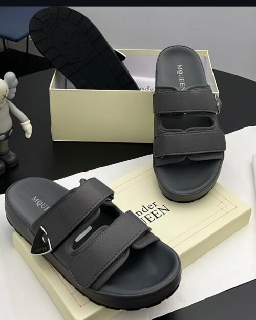Alexander McQueen Hybrid Leather Double-Strap Slides – Tan | Beeval Nigeria