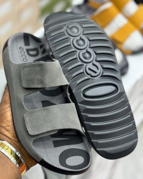ECCO Men's Grey Suede Two-Strap Comfort Slides – Premium Footwear | Beeval Nigeria