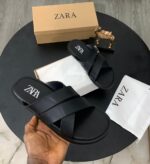 ZARA Black Leather Criss-Cross Sandals