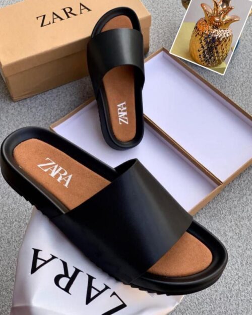 ZARA Black Leather Slippers