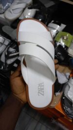 ZARA White Leather Slides