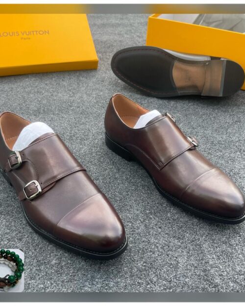 Brown Leather Double Monk Strap Shoes